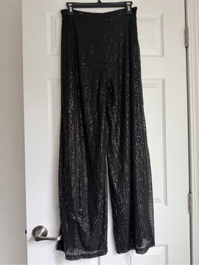 SHEIN Black Sequin Wide-Leg Pants